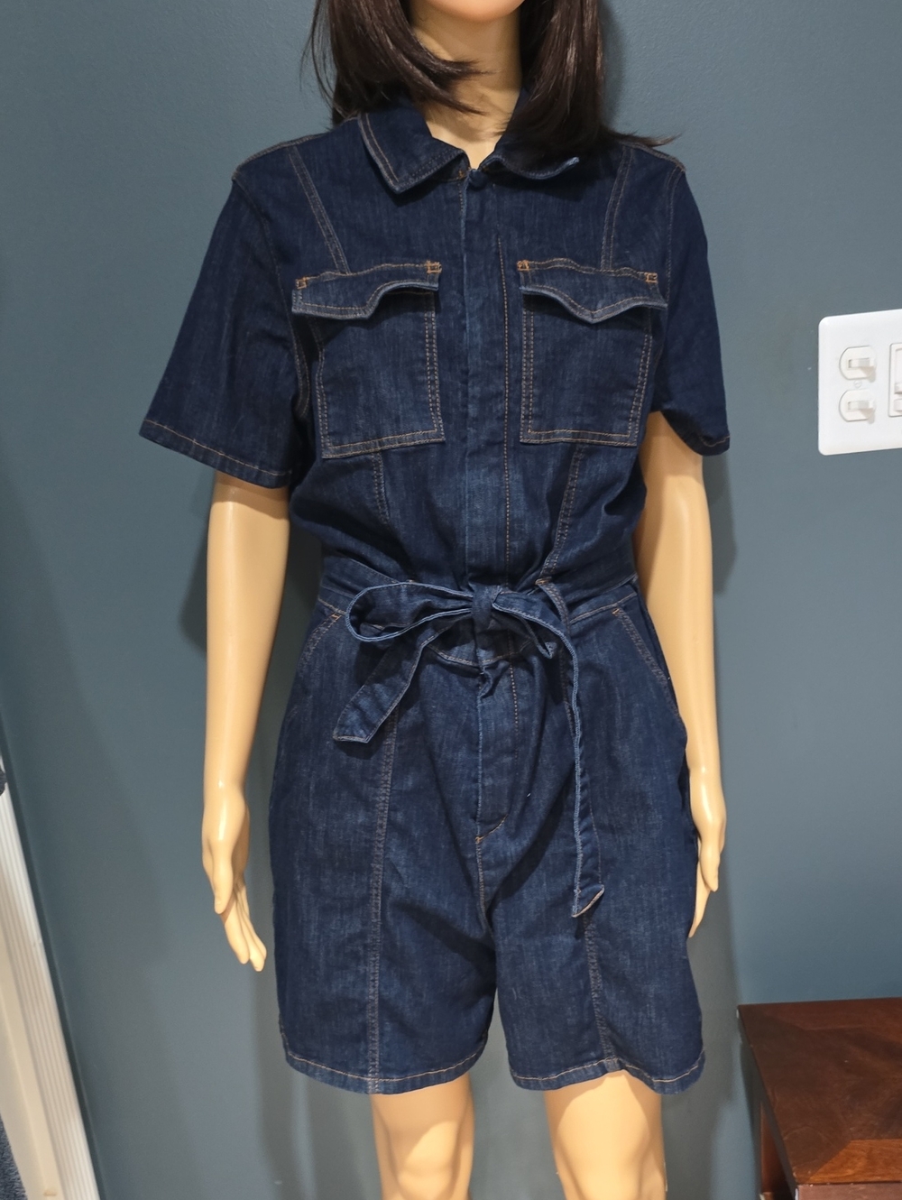 Nine West Dark Blue Denim Short Romper Sz 16